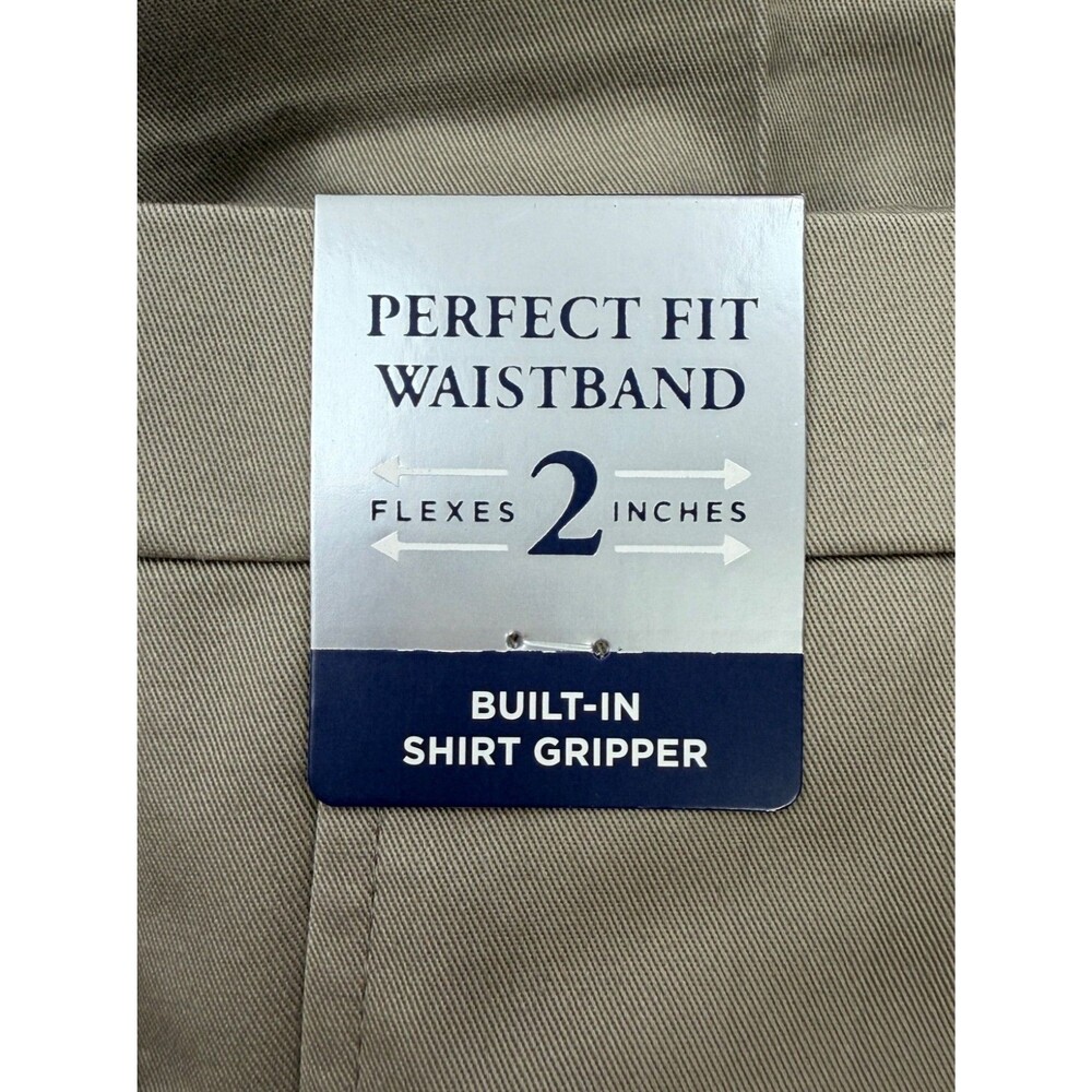 $70 NEW HAGGAR Mens 32x34 Beige Cotton Slim Straight Premium Khaki Chino Pants - Picture 3 of 7